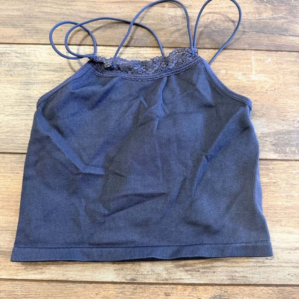 Aeropostale Seriously Soft Seamless Cami Size XS Navy Blue Lace Trim